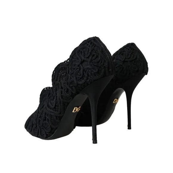 Dolce & Gabbana Black Cordonetto Ricamo Pump Open Toe Shoes - Picture 4 of 9